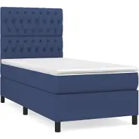vidaXL Cama con somier y colchón azul , 90x200 cm, tapizada en tela