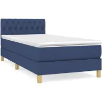 vidaXL Cama con somier y colchón azul, 100x200 cm, tapizada en tela