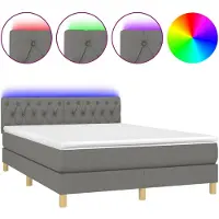 vidaXL Cama con somier y colchón , color gris oscuro, 140x190 cm, tapizada en tela