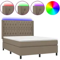 vidaXL Cama con somier y colchón , con iluminación LED, color taupe, 140x200 cm, tapizada