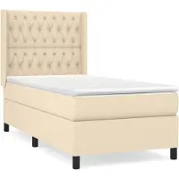 vidaXL Cama con somier y colchón de color crema, 100x200 cm, tapizada en tela