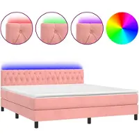 vidaXL Cama con somier y colchón, con iluminación LED rosa, 160x200 cm, tapizada en terciopelo