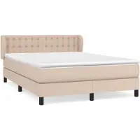 vidaXL Base de cama con somier y colchón, color marrón cappuccino, 140x200 cm, tapizado en cuero sintético
