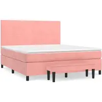 vidaXL Cama con somier y colchón rosa , 180x200 cm, tapizada en terciopelo