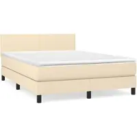 vidaXL Cama con somier y colchón de color crema, 140x190 cm, tapizada en tela