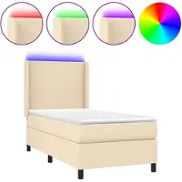 vidaXL Cama con somier y colchón, con iluminación LED, color crema, 100x200 cm, tapizada en tela
