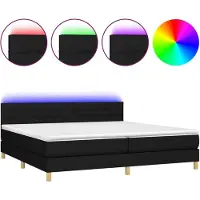 vidaXL Cama con somier y colchón, con iluminación LED, color negro, 200x200 cm, tapizada en tela