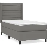 vidaXL Cama con somier y colchón, color gris oscuro, 100x200 cm, tapizada en tela