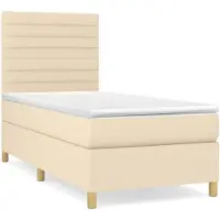 vidaXL Cama con somier y colchón de color crema, 100x200 cm, tapizada en tela