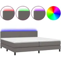 vidaXL Cama con somier y colchón, con iluminación LED, color gris, 200x200 cm, tapizada en cuero sintético