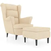 vidaXL Sillón orejero con reposapiés, color crema, tapizado en terciopelo ()