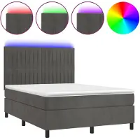 vidaXL Cama con somier y colchón , color gris oscuro, 140x190 cm, con iluminación LED y tapizada en terciopelo