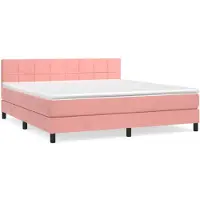 vidaXL Cama con somier y colchón rosa , 180x200 cm, tapizada en terciopelo