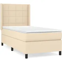vidaXL Cama con somier y colchón de color crema, 100x200 cm, tapizada en tela
