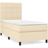 vidaXL Cama con somier y colchón de color crema, 100x200 cm, tapizada en tela
