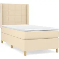 vidaXL Cama con somier y colchón de color crema, 100x200 cm, tapizada en tela