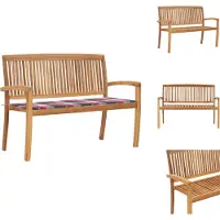 vidaXL : Banco de jardín apilable con cojín, 128,5 cm, madera maciza de teca. - Bancos de jardín