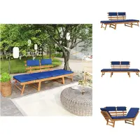 vidaXL : Banco de jardín con cojines 2 en 1, 190 cm, madera maciza de acacia. - Bancos de jardín