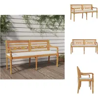 vidaXL Banco Batavia con cojín, 150 cm, madera maciza de teca - Bancos de jardín