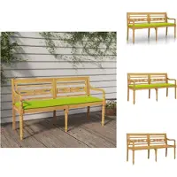 vidaXL Banco Batavia con cojín verde claro de 150 cm, fabricado en madera de teca maciza - Bancos de jardín