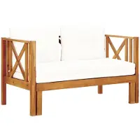 vidaXL Banco de jardín para 2 personas con cojín, 122 cm, madera maciza de acacia
