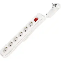 REV - Regleta de enchufes de 2 metros, 6 enchufes planos con interruptor, color blanco