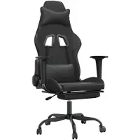 vidaXL Silla de gaming de con masaje y reposapiés, color negro, tapizada en cuero sintético
