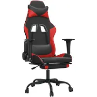 vidaXL Silla de juego de con masaje y reposapiés, color negro y rojo, tapizada en cuero sintético