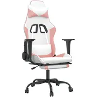 vidaXL Silla de juego de con masaje y reposapiés, en blanco y rosa, tapizada en cuero sintético