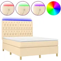 vidaXL Cama con somier y colchón, con iluminación LED, color crema, 140x190 cm, tapizada en tela