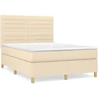vidaXL Cama con somier y colchón de color crema, 140x190 cm, tapizada en tela