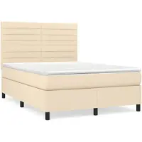 vidaXL Cama con somier y colchón de color crema, 140x200 cm, tapizada en tela