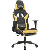 vidaXL Silla de gaming de con masaje y reposapiés, color negro y detalles dorados, tapizada en cuero sintético