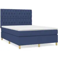 vidaXL Cama con somier y colchón azul , 140x190 cm, tapizada en tela