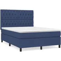 vidaXL Cama con somier y colchón azul , 140x190 cm, tapizada en tela