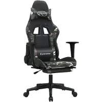 vidaXL Silla de juego con reposapiés con masaje, color negro, estampado camuflaje, tapizada en cuero sintético