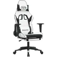 vidaXL Silla de juego de con masaje y reposapiés, color blanco y negro, tapizada en cuero sintético