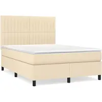 vidaXL Cama con somier y colchón de color crema, 140x190 cm, tapizada en tela