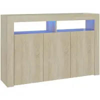 vidaXL Mueble aparador con iluminación LED, color roble Sonoma, 115,5 x 30 x 75 cm