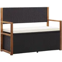 vidaXL Banco con espacio de almacenamiento, 115 cm, ratán sintético, madera maciza de acacia, color