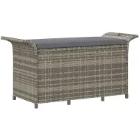 vidaXL Banco de jardín con cojín, color gris, 116x46x57 cm, tejido de polirratán