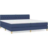 vidaXL Cama con somier y colchón, color azul, 200x200 cm, tapizada en tela