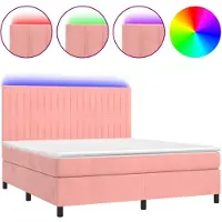 vidaXL Cama con somier y colchón , con iluminación LED rosa, 180x200 cm, tapizada en terciopelo