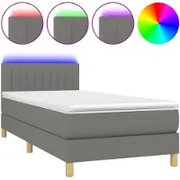vidaXL Cama con somier y colchón, con iluminación LED, color gris oscuro, 100x200 cm, tapizada en tela
