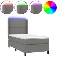 vidaXL Cama con somier y colchón, con iluminación LED, color gris oscuro, 90x200 cm, tapizada en tela