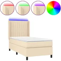 vidaXL Cama con somier y colchón , con iluminación LED, color crema, 80x200 cm, tapizada en tela