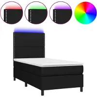 vidaXL Cama con somier y colchón, con iluminación LED, color negro, 90x200 cm, tapizada en tela