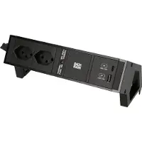 Bachmann Escritorio DESK2, 2 enchufes, ángulo de 90°, 1 puerto USB A/C, 22W, cable de 0,2 metros, modelo GST18, color RAL9005, producto de Suiza
