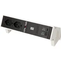 Bachmann Escritorio DESK2, 2 enchufes, 1 puerto USB A/C, 22W, cable de 0,2 metros, estándar GST18, color RAL9010, producto de Suiza