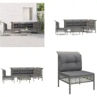vidaXL Juego de jardín de 6 piezas con cojines, color gris, de ratán sintético. Juego de jardín para relajarse. Conjunto de muebles de jardín para relajarse
